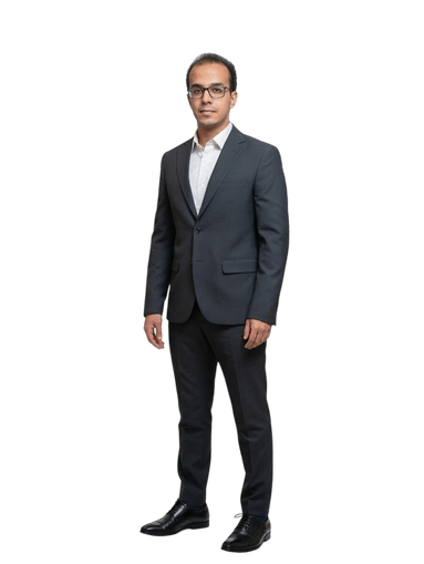 Mohammed Ibrahim, full-stack AI engineer, standing in a dark suit
